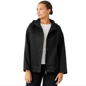 Eileen Fisher Hooded Lined Jacket Womens XXS Black Lined Cotton Nylon Full Zip